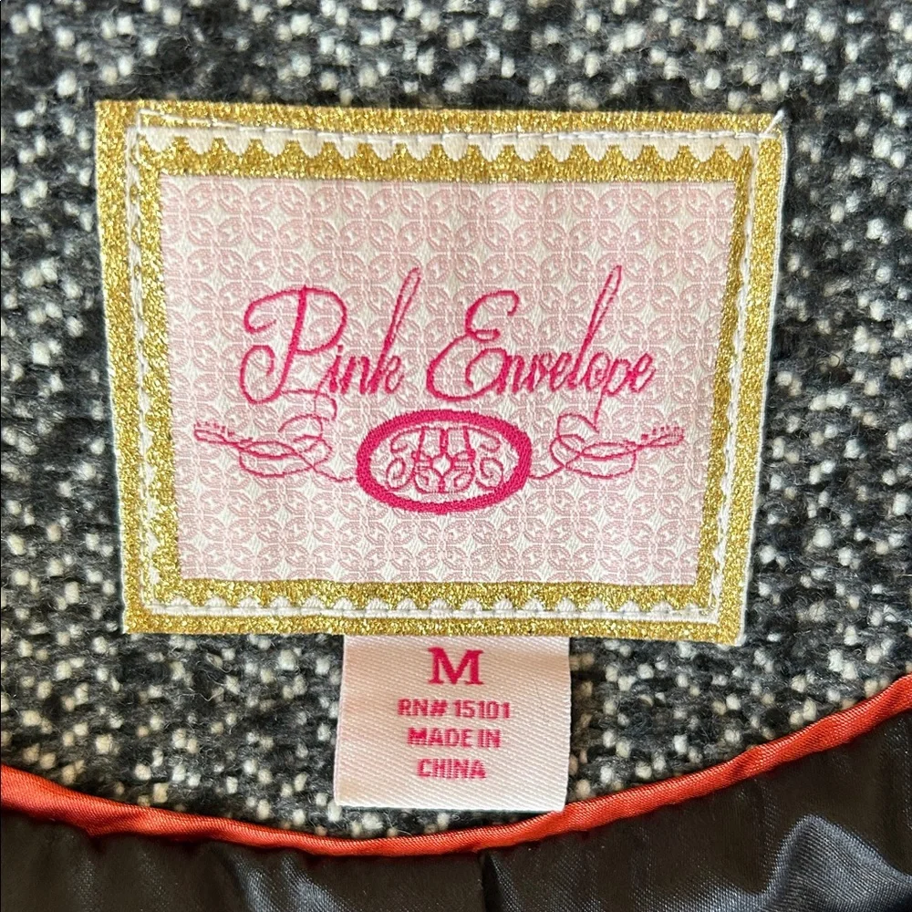 Pink Envelope Black and WhiteTweed Pea Coat size M - Picture 10 of 12